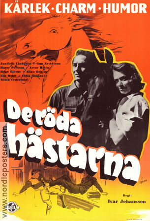 De röda hästarna 1954 movie poster Gun Arvidsson Jan-Erik Lindqvist Allan Bohlin Ivar Johansson Horses