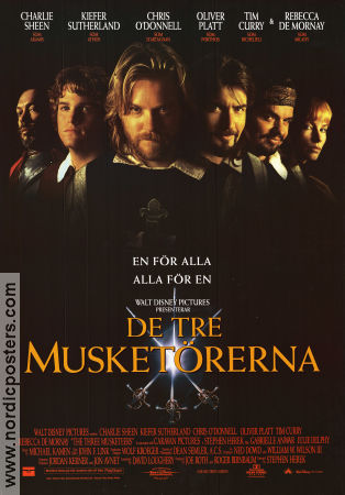 The Three Musketeers 1993 movie poster Charlie Sheen Kiefer Sutherland Chris O´Donnell Stephen Herek