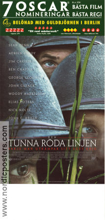 Den tunna röda linjen 1998 poster Jim Caviezel Sean Penn George Clooney Nick Nolte Terrence Malick Krig