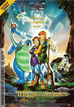 Quest for Camelot 1998 movie poster Jessalyn Gilsig Frederik Du Chau Animation Dinosaurs and dragons