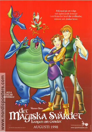 Quest for Camelot 1998 movie poster Jessalyn Gilsig Frederik Du Chau Animation Dinosaurs and dragons