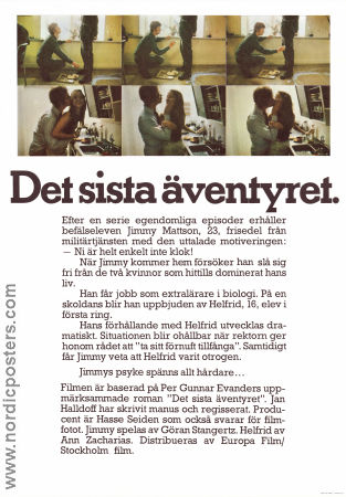 Det sista äventyret 1974 movie poster Göran Stangertz Ann Zacharias Marianne Aminoff Jan Halldoff