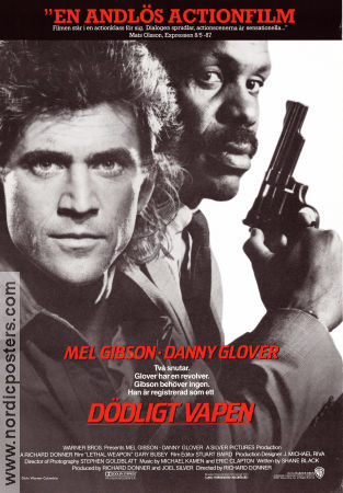 Lethal Weapon 1987 movie poster Mel Gibson Danny Glover Gary Busey Richard Donner Guns weapons Police and thieves