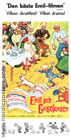 Emil och griseknoen 1972 movie poster Allan Edwall Björn Gustafson Jan Ohlsson Olle Hellbom Writer: Astrid Lindgren Poster artwork: Björn Berg Find more: Emil i Lönneberga