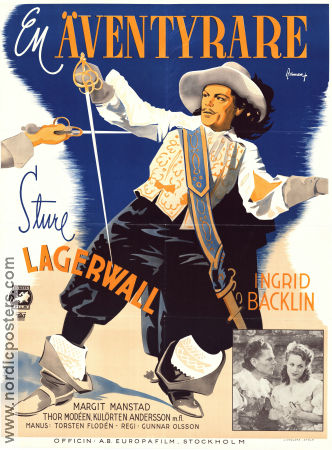 En äventyrare 1942 movie poster Sture Lagerwall Ingrid Backlin Margit Manstad Thor Modéen Gunnar Olsson Eric Rohman art Find more: Large poster