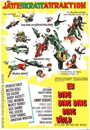 En ding ding ding ding värld 1963 poster Spencer Tracy Mickey Rooney Sid Caesar Buddy Hackett Peter Falk Stanley Kramer Flyg Bilar och racing