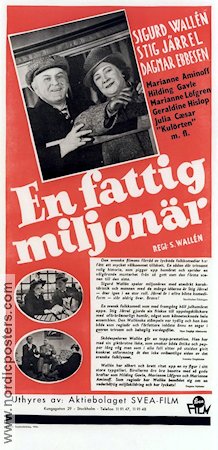 En fattig miljonär 1941 movie poster Sigurd Wallén Dagmar Ebbesen