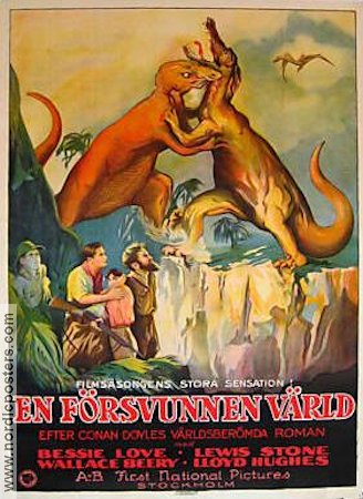 Lost World 1925 movie poster Bessie Love Lewis Stone Dinosaurs and dragons