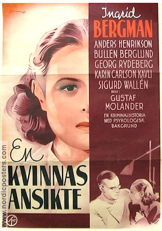 En kvinnas ansikte 1938 movie poster Ingrid Bergman Anders Henrikson Gustaf Molander Writer: Gösta Stevens Eric Rohman art Medicine and hospital