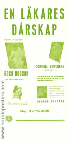 Never Say Goodbye 1956 movie poster Rock Hudson Cornell Borchers George Sanders Jerry Hopper Medicine and hospital