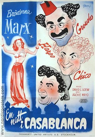 A Night in Casablanca 1946 movie poster The Marx Brothers Groucho Marx Harpo Marx Chico Marx Archie Mayo