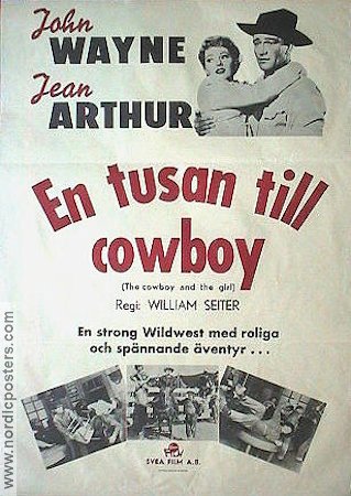 The Cowboy and the Girl 1943 movie poster John Wayne Jean Arthur