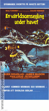 20000 Leagues Under the Sea 1954 movie poster Kirk Douglas James Mason Peter Lorre Richard Fleischer Diving Fish and shark