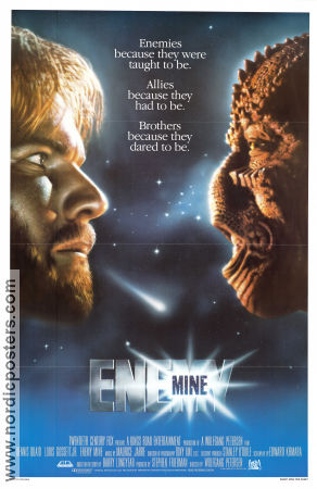 Enemy Mine 1985 movie poster Dennis Quaid Louis Gossett Jr Brion James Wolfgang Petersen Spaceships