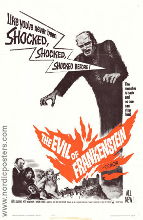 The Evil of Frankenstein 1964 movie poster Peter Cushing Peter Woodthorpe Duncan Lamont Freddie Francis Production: Hammer Films