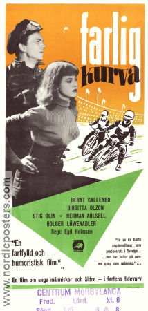 Farlig kurva 1952 movie poster Bernt Callenbo Birgitta Olzon Holger Löwenadler Egil Holmsen Sports Motorcycles