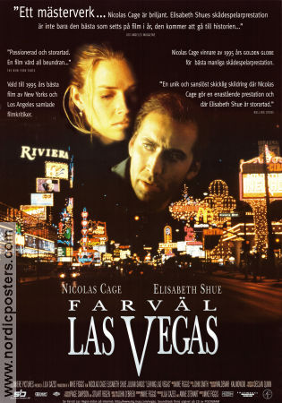 Leaving Las Vegas 1995 movie poster Nicolas Cage Elisabeth Shue Julian Sands Mike Figgis Gambling Romance