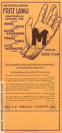 M Eine Stadt sucht einen Mörder 1931 movie poster Peter Lorre Fritz Lang