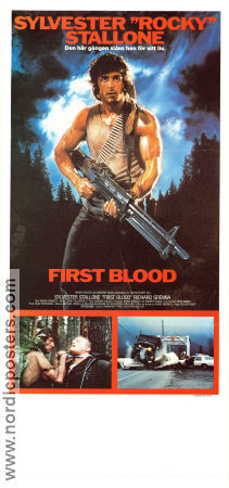 First Blood 1982 movie poster Sylvester Stallone Brian Dennehy Richard Crenna Ted Kotcheff Poster artwork: Drew Struzan Find more: Rambo