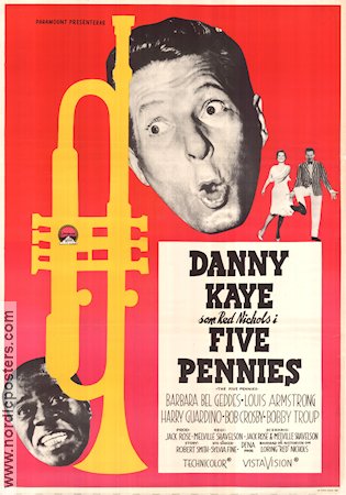 The Five Pennies 1959 movie poster Danny Kaye Barbara Bel Geddes Louis Armstrong Melville Shavelson Instruments Jazz