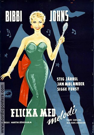 Flicka med melodi 1954 movie poster Bibi Johns Amy Jelf Stig Järrel Thore Erling Martin Söderhjelm