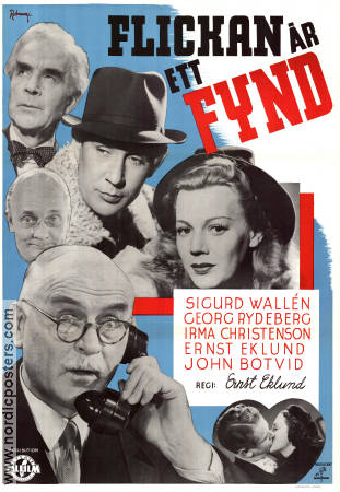 Flickan är ett fynd 1940 poster Sigurd Wallén Georg Rydeberg Irma Christenson John Botvid Ernst Eklund Telefoner Eric Rohman art