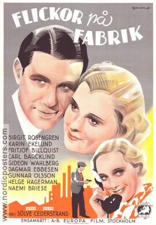 Flickor på fabrik 1935 movie poster Birgit Rosengren Karin Ekelund Carl Barcklind Fritiof Billquist Sölve Cederstrand Eric Rohman art