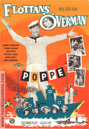 Flottans överman 1958 movie poster Nils Poppe Harriet Andersson Yvonne Lombard Stig Olin Ships and navy