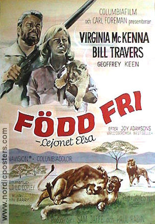 Born Free 1964 movie poster Virginia McKenna Bill Travers James Hill Writer: Joy Adamson Cats