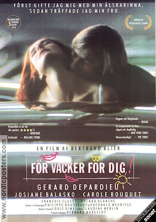 För vacker för dig 1989 poster Gerard Depardieu Josiane Balasko Carole Bouquet Bertrand Blier