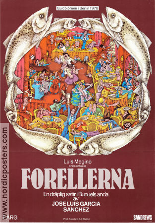 Forellerna 1978 poster Héctor Alterio Juan Amigo Ofelia Angélica José Luis Garcia Sanchez Fiskar och hajar Spanien Mat och dryck