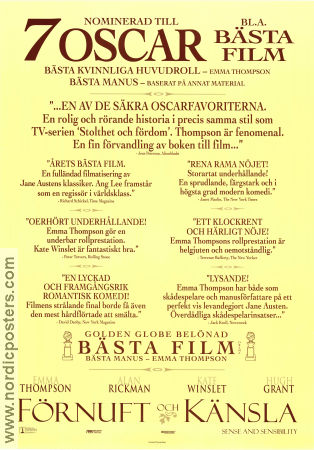 Förnuft och känsla 1995 poster Emma Thompson Kate Winslet Ang Lee Text: Jane Austen