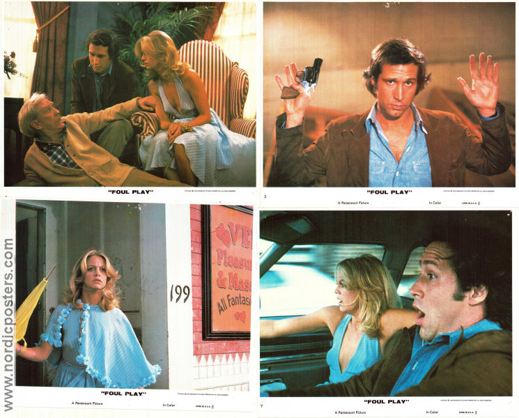 Foul Play 1978 lobbykort Goldie Hawn Chevy Chase Burgess Meredith Colin Higgins