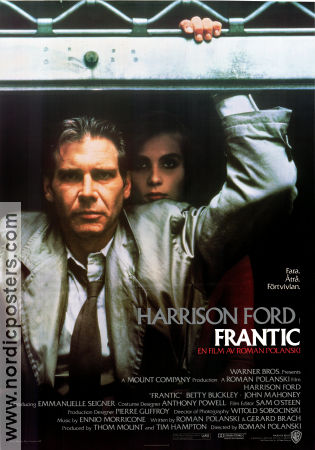 Frantic 1988 movie poster Harrison Ford Betty Buckley Emmanuelle Seigner Roman Polanski
