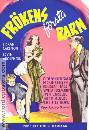 Frökens första barn 1950 movie poster Sickan Carlsson Edvin Adolphson Olof Winnerstrand Schamyl Bauman Kids