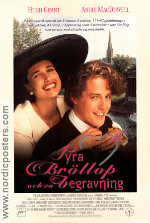 Four Weddings and a Funeral 1993 movie poster Hugh Grant Andie MacDowell James Fleet Mike Newell Romance