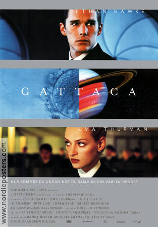 Gattaca 1997 movie poster Ethan Hawke Uma Thurman Jude Law Andrew Niccol