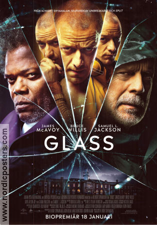 Glass 2019 movie poster James McAvoy Bruce Willis Samuel L Jackson M Night Shyamalan