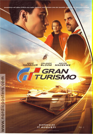 Gran Turismo 2023 movie poster David Harbour Orlando Bloom Archie Madekwe Neill Blomkamp Cars and racing