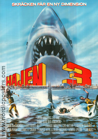 Jaws 3-D 1983 movie poster Dennis Quaid Bess Armstrong Simon MacCorkindale Joe Alves Fish and shark 3-D