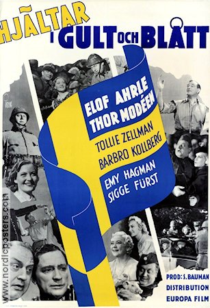 Hjältar i gult och blått 1940 movie poster Elof Ahrle Thor Modéen