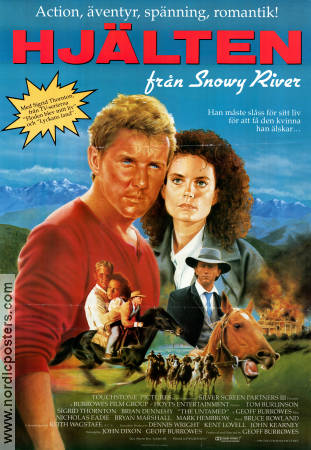 Hjälten från Snowy River 1988 poster Tom Burlinson Sigrid Thornton Brian Dennehy Geoff Burrowes Filmen från: Australia