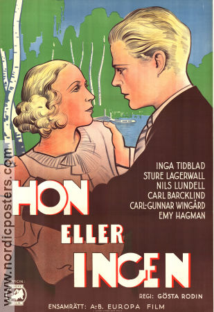 Hon eller ingen 1934 movie poster Inga Tidblad Sture Lagerwall Carl Barcklind Nils Lundell Emy Hagman Gösta Rodin