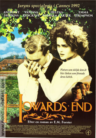Howards End 1992 movie poster Anthony Hopkins Helena Bonham Carter James Ivory Writer: E M Forster Romance