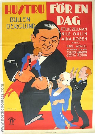 Hustru för en dag 1933 movie poster Bullen Berglund Aina Rosén Greta Tegnér Gösta Rodin Eric Rohman art