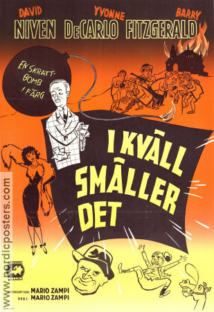 I kväll smäller det 1954 poster David Niven Yvonne De Carlo Barry Fitzgerald Mario Zampi