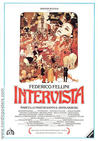 Intervista 1987 movie poster Marcello Mastroianni Anita Ekberg Sergio Rubini Antonella Ponziani Maurizio Mein Federico Fellini