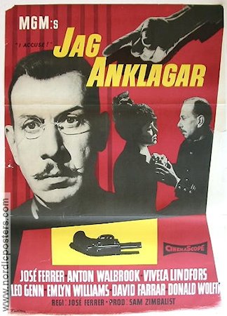 I Accuse! 1958 movie poster Anton Walbrook Viveca Lindfors José Ferrer Guns weapons