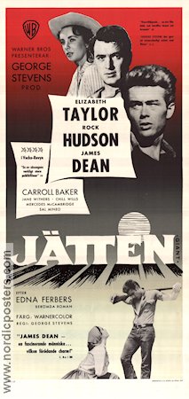 Giant 1956 movie poster James Dean Rock Hudson Elizabeth Taylor George Stevens Writer: Edna Ferber