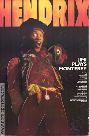 Jimi Plays Monterey 1987 movie poster Jimi Hendrix DA Pennebaker Rock and pop